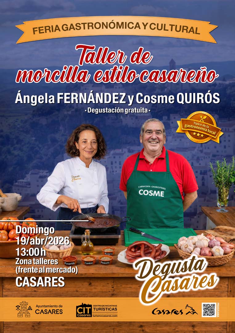 Showcooking de morcilla al estilo casareño, con Angelita Fernández y Cosme Quirós ("Degusta Casares" 2026)